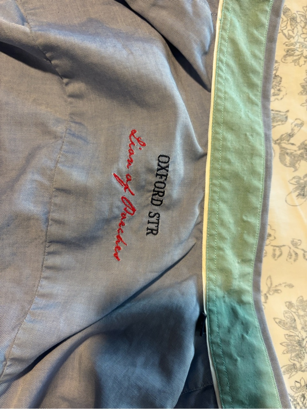 Oxford Men’s Light Blue Chino Pants with Green Waistband Trim